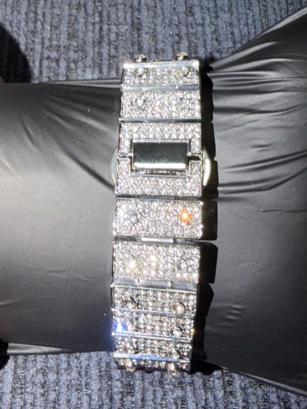 Men's Crystal-Paved Silver Tone Bracelet Watch with Multicolor Dial Accents